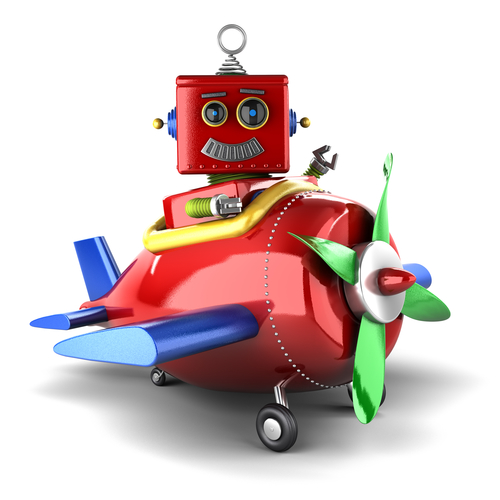 Legetøjsrobot i flyvemaskine